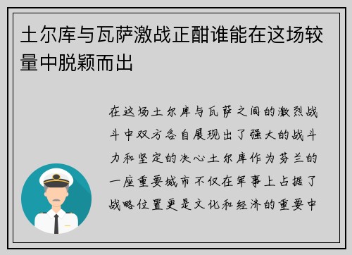 土尔库与瓦萨激战正酣谁能在这场较量中脱颖而出