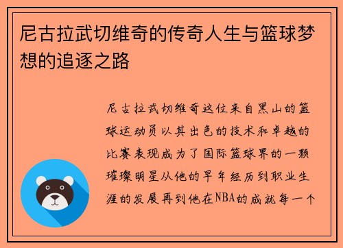 尼古拉武切维奇的传奇人生与篮球梦想的追逐之路